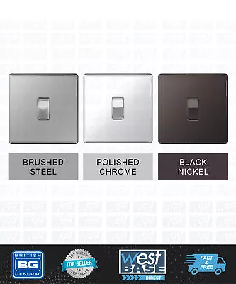 £8.99 • Buy BG FLATPLATE SCREWLESS BRUSHED STEEL POLISHED CHROME BLACK NICKEL Switch Socket