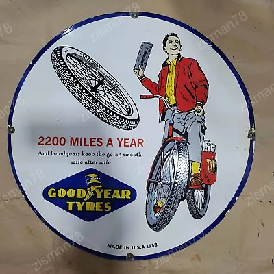 Goodyear Tyres Porcelain Enamel Sign 30 Inches Round • $100