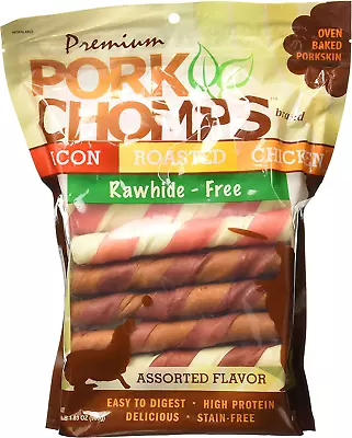 Baked Pork Skin Dog Chews 6-Inch Twists Assorted Flavors 24 Count • $30.99