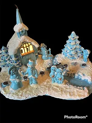 Vintage Blue Ceramic Christmas Village 5 Lite Series Blow Mold • $35