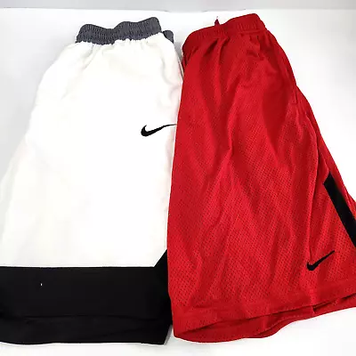 2x Nike Basketball Shorts Sz XL Mens Long Red & White Sports Pockets Dri-Fit • $36.90