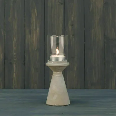 £15.95 • Buy Grey Hurricane Cement Concrete Tea Light Candle Holders Lantern With Glass Shade