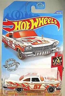 2020 Hot Wheels #168 HW Flames 2/10 '57 PLYMOUTH FURY White W/Black DD8 Spokes • $7.20