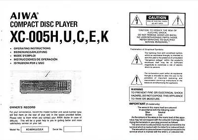£7.50 • Buy Aiwa Xc-005 Xc 005 - Cd Player User Instructions Owner's Manual - En De Fr Es It