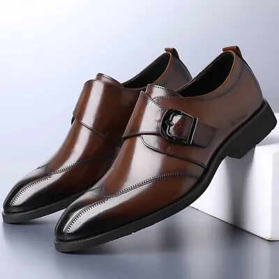 Men Leather Monk Strap Dress Shoes Formal Classic Lace-up Business Oxford Shoes • $39.90