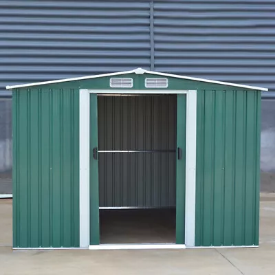 Green 8x6ft Garden Shed Apex Roof Metal Tools Storage House Container With Base • £275.95