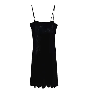 August Silk Vintage Dress Womens Large Velvet Beaded Midi Ruffle Hem Sleeveless  • $36.56