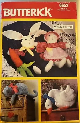 Vtg Butterick Wendy Everett Pattern 6653 Country Animal Dolls ~ Bunny Duck Unc • $4.34