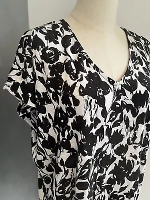 Sportscraft 100% Linen Long Shirt Dress Black White Summer Generous Sz 8 Luxe • $29.95