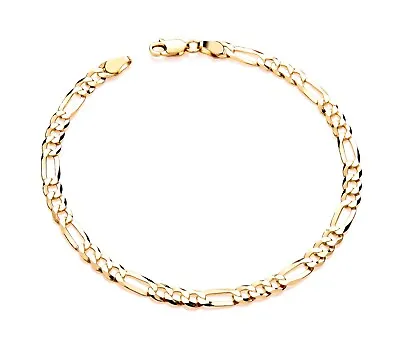 9ct Yellow Gold On Silver 8.5 Inch Figaro Curb Bracelet Men's / Gent's - 4.5mm • £15.95