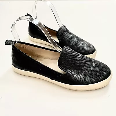 H&M Black Snakeskin Faux Leather Slip On Sneakers Flat 8 8.5 39 • $14