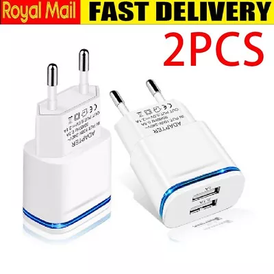 2x Universal EU 2 Pin To Dual USB Plug Adapter Travel Charger Europe Adaptor UK • £6.99