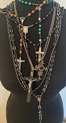 Vintage Lot Of 7 Catholic Rosaries W/Crucifixes Various Lengths And Materials • $64