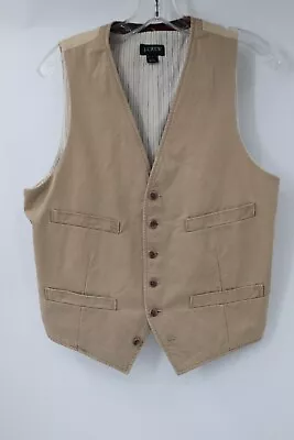 J Crew Vest Mens Size Small Cotton Tan Lined Waistcoat V Neck Safari Style Gilet • $29.99