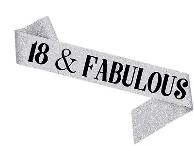 Luxury Sparkling Silver18th Birthday Sash 18 & Fabulous 18th Sash Decorations • £4.78