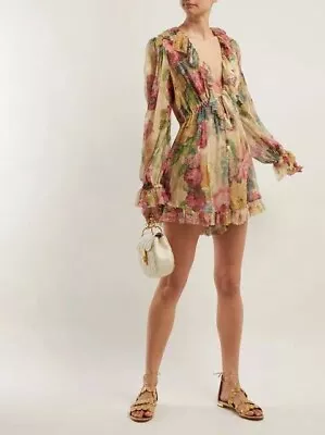 Zimmermann Melody Floating Playsuit In Taupe Floral - Size 0 • $250