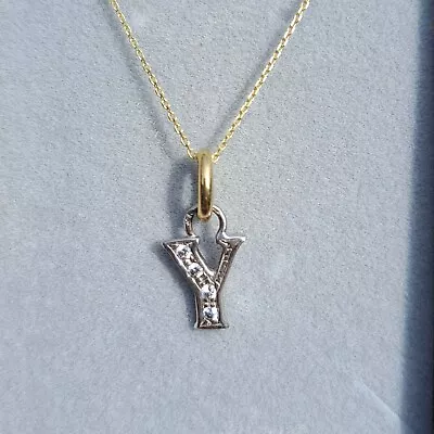 Pre-owned 9ct Yellow And White Gold Letter Y Pendant With Cubic Zirconia • £69