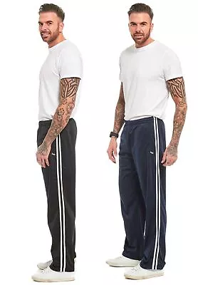 Mens Tracksuit Bottoms Silky Joggers Jogging Striped Gym Sports Pants Trousers • £9.99