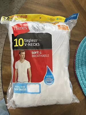 New Hanes 10 Pack V-Neck Mens Size Medium White Undershirt T-Shirt 38-40 Tagless • $36.88