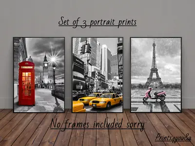 London New York Paris A4 Print Picture Poster Wall Art Home Decor Gift New  • £9