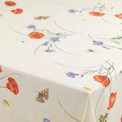 Poppies And Thistles Cream PVC Vinyl Wipe Clean Oilcloth Tablecloth • £7.99