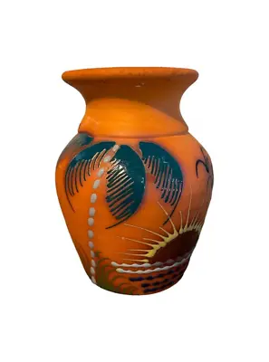 £24.75 • Buy Vintage Terra Cotta Pottery Vase Moroccan Sunset Palm Trees