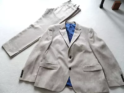 Mens 2 Piece Linen Mix Beige M&S Collection Trousers 36W 31L & Jacket 44 Short • £40