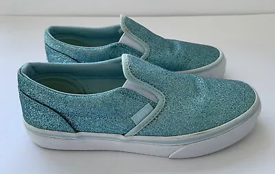 Vans  Classic  Turquoise Glitter  Girl Youth  Slip On  Sneakers  Shoes  Size 4 • $15