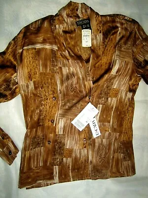 $800 Escada Vintage Silk Blouse Marble Print In Shades Of Brown 36 6-8 Germany • $108.98