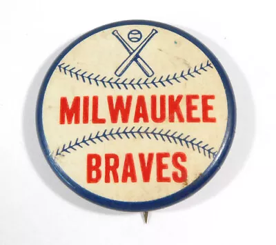 Vintage Milwaukee Braves Pinback Pin Button W/Crossed-Bats Blue Border 1 3/4  • $31.99