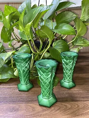 Art Deco Vintage Czech Green Malachite Jade Glass Small Vases 3pcs • $14.90