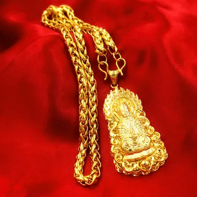 24K Thai Gold Men's Long-Lasting Colorless Jewelry Necklace Guanyin Dragon • $18.51