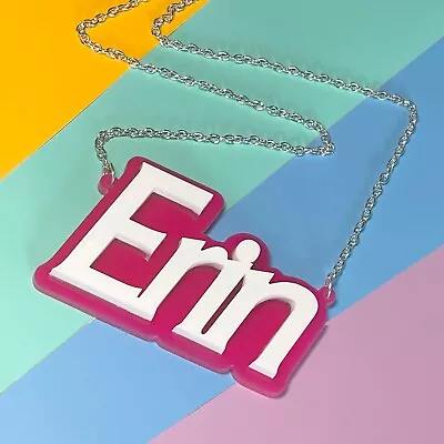 Personalised Barbie Font Name Necklace Double Layer Custom Laser Cut Acrylic • £18.99