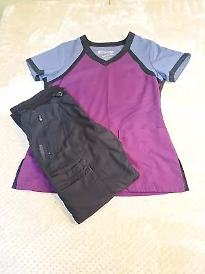 Grey's Anatomy By Barco Womens Scrub Set Sz S Black Pants Multicolored Shirt • $24.99