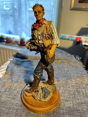 Vintage 22cm Resin Cowboy Figure Holding Hat Bag And Holstered Gun • £8