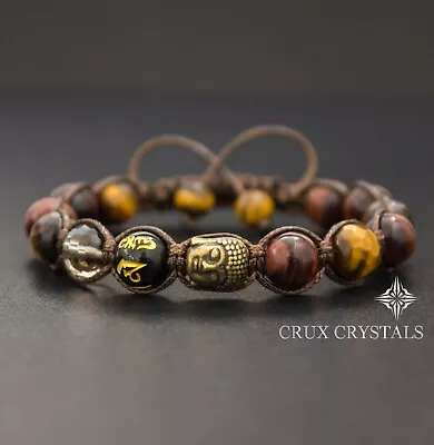 Father's Day Gift Men's Tiger's Eye Gemstone Beaded Bracelet Shamballa Style • $45