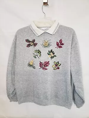 VTG  Country Leaf Floral Textured Granny Sweatshirt Collared Bobbie Brooks USA  • $23