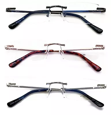 3 Pairs Slim Rimless Lightweight Metal Anti Blue Blocking UV Reading Glasses • $22.95