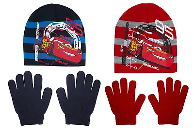 Boys Disney Cars Stretch Beanie Hat + Gloves Winter Set Lightning McQueen Gift • £5.95
