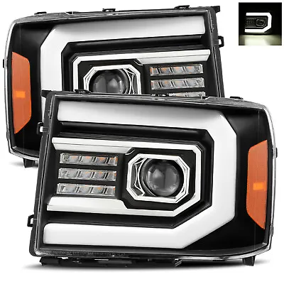 For 07-13 GMC Sierra 1500/2500/3500 DRL LED Tube Black Dual Projector Headlights • $279.50