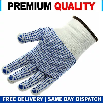 1 - 24 Pairs PVC DOT POLKA Work Gloves Nylon Picker Packer PICK & GO Safety Grip • £2.45