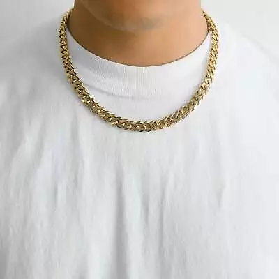 Men's 9mm Gold Plated Steel 18-24 Inch Cuban Curb Chain Necklace • £11.99