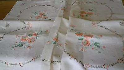 Large Vintage  Embroidered Irish Linen Tablecloth - 127 Cm Square • $22.40