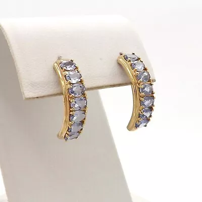 14k Gold Tanzanite C Curved Hoop Drop Earrings 3gr • $236.55