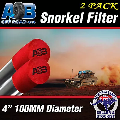 2x RED AOB Snorkel Sock Pre Filter Cleaner 4 100mm Ram Head Cover Air Filter 4x4 • $48