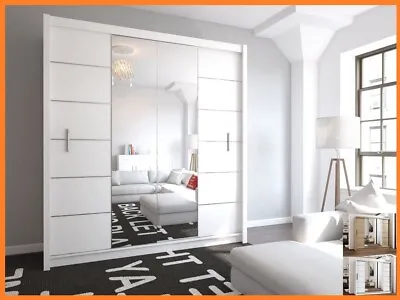 Modern Mirror Sliding Wardrobe Bedroom Door DAKO 5 White/ Oak Sonoma -  2 Sizes • £19.99
