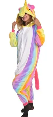 Angelina Soft Fuzzy Fleece Rainbow Colored Unicorn Adult Sleep/lounge Wear -L/XL • $39.99