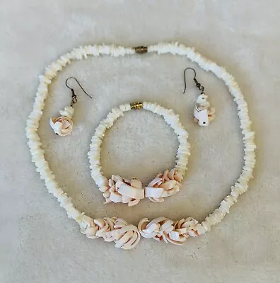 Vintage 1980 Hawaiian Puka Shell Necklace Bracelet Earring Lot • $25