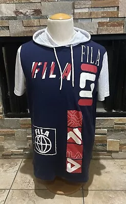 Vintage 90s FILA Jersey Hoodie Shirt Double Sided Graphic Print Streetwear Large • $29.99