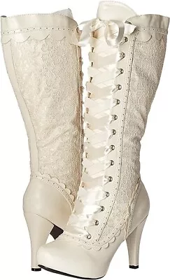 ELLIE SHOES NEW Ivory Victorian Steampunk Gothic Lace High Heels Boots Sz 8/9 • $49.99